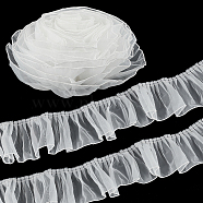 Polyester Pleated Lace Ribbon, Wave Edge Lace Trim, Clothes Accessories, White, 4 inch(100mm)(OCOR-WH0078-132B)