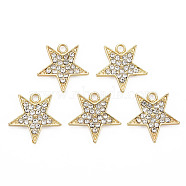 Alloy Pendants, with Crystal Rhinestone, Cadmium Free & Nickel Free & Lead Free, Star, Light Gold, 22x22x2.5mm, Hole: 2mm(PALLOY-N154-42-NR)