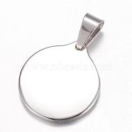 304 Stainless Steel Pendants, Blank Stamping Tag, Flat Round, Stainless Steel Color, 26x23x2.5mm, Hole: 9x5mm(STAS-P048-04)