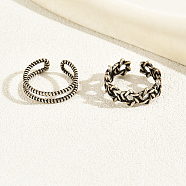 2Pcs 2 Style Brass Open Cuff Rings Set, Stackable Rings, Star, Antique Silver, Inner Diameter: 14~17mm, 1Pc/style(LD0059)