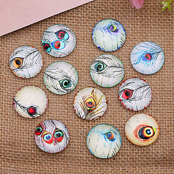 K5 Glass Cabochons, Random Pattern, Half Round with Peacock Feather Pattern, Mixed Color, 25mm(FEAT-PW0001-088K)