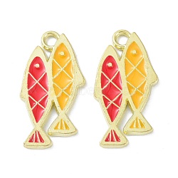 Alloy Enamel Pendants, Light Gold, Double Fish, Red, 24x12x1mm, Hole: 2mm(ENAM-Z002-04E)