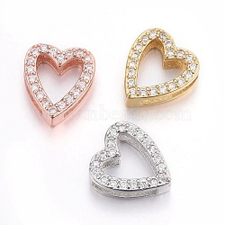 Brass Micro Pave Cubic Zirconia Slide Charms, Long-Lasting Plated, Cadmium Free & Nickel Free & Lead Free, Heart, Clear, Mixed Color, 14x12.5x4.5mm, Hole: 2x11mm(ZIRC-G147-31-NR)