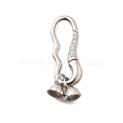 925 Sterling Silver Cubic Zirconia Fold Over Clasps, Platinum, 27mm(STER-R011-01P)