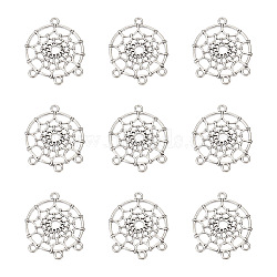 Tibetan Style Alloy Chandelier Components Links, Lead Free & Cadmium Free, Flat Round, for Woven Net/Web with Feather Making, Antique Silver, 34x28x2mm, Hole: 3mm(TIBE-TAG0001-01)