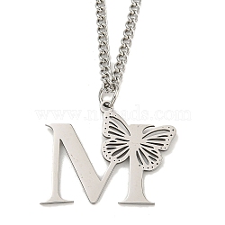 201 Stainless Steel Necklaces, Letter M, 23.74 inch(60.3cm) p: 27x32.5x1.3mm(NJEW-Q336-01M-P)