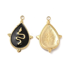 Vacuum Plating 201 Stainless Steel Enamel Pendants, Real 18K Gold Plated, Teardrop with Snake Pattern Charm, Black, 21.5x14x2mm, Hole: 1.4mm(STAS-J401-VC1054)