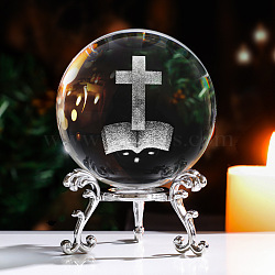 Inner Carving Cross Glass Crystal Ball Diaplay Decoration, Fengshui Home Decor, Clear, 80mm(PW-WG6269E-02)