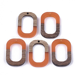 Resin & Walnut Wood Pendants, Oval, Coral, 28x19.5x4mm, Hole: 1.5mm(RESI-S358-07I)