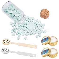 CRASPIRE DIY Scrapbook Making Kits, Including Sealing Wax Particles, Iron Handle Wax Sealing Stamp Melting Spoon, Iron Wax Sticks Melting Spoon and Paraffin Candles, Alice Blue, 0.9x0.5cm, 164cs/set(DIY-CP0004-22B)