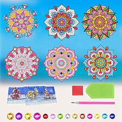 Mandala Flower DIY Diamond Painting Window Sticker Kits, Including Resin Rhinestones Bag, Diamond Sticky Pen, Tray Plate and Glue Clay, Mixed Color, 150x150mm(PW-WG97422-05)