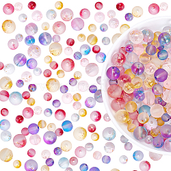 Elite 325Pcs 5 Colors Frosted Spray Painted Glass Beads Strands, with Golden Foil, Round, Mixed Color, 6~11mm, Hole: 1.2~1.6mm(GLAA-PH0001-53)