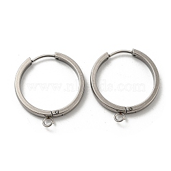 201 Stainless Steel Huggie Hoop Earrings Findings, with Vertical Loop, with 316 Surgical Stainless Steel Earring Pins, Ring, Stainless Steel Color, 24x3mm, Hole: 2.7mm, Pin: 1mm(STAS-A167-01Q-P)