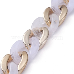 Handmade CCB Plastic Curb Chain, with Acrylic Linking Rings, Imitation Gemstone, for Handbag Chain Making, Golden, White, Link: 22~23x16~17x5mm, 39.37 inch(1m)/strand(AJEW-JB00678-09)