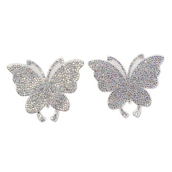 Nbeads Butterfly Glass Rhinestone Patches, Iron/Sew on Appliques, Costume Accessories, for Clothes, Bag Pants, Shoes, Cellphone Case, Crystal AB, 60x72x1.5mm