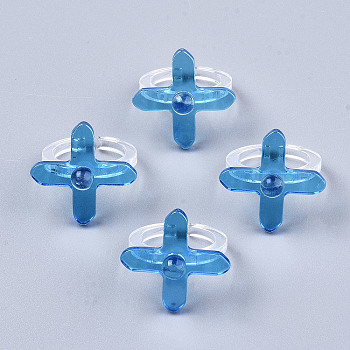 (Jewelry Parties Factory Sale)Transparent Acrylic Cuff Rings, Open Rings, Cross, Dodger Blue, US Size 8 1/4(18.3mm)