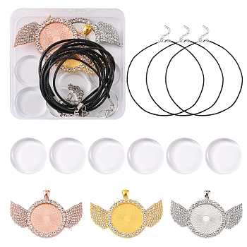 DIY Wing Pendant Necklace Making Kit, Including Alloy Pendant Cabochon Settings, Glass Cabochons, Waxed Cord, Mixed Color, 12Pcs/box