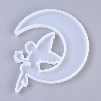 DIY Silicone Molds, Resin Casting Molds, for UV Resin, Epoxy Resin Jewelry Making, Moon with Fairy, White, 165x129x10.5mm