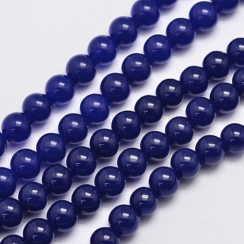 Natural & Dyed Malaysia Jade Bead Strands, Round, Midnight Blue, 8mm, Hole: 1.0mm, about 48pcs/strand, 15 inch