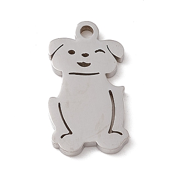 304 Stainless Steel Pendants, Dog Charm, Stainless Steel Color, 18x10x1.3mm, Hole: 1.5mm