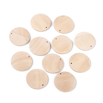 Wood Pendants, Flat Round, PapayaWhip, 28~29.5x5mm, Hole: 1.5mm