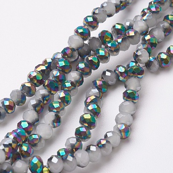 Electroplate Glass Beads Strands, Half Plated, Faceted, Rondelle, Gray, 4~4.5x3mm, Hole: 0.5mm, about 130~135pcs/strand, 15.5~16 inch(39~40cm)