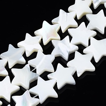 Natural Trochid Shell/Trochus Shell Beads Strands, Bleach, Star, White, 10~11.5x11~12x3mm, Hole: 0.5mm, about 39~40pcs/strand, 15.16 inch~15.55 inch(38.5~39.5cm)