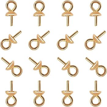 PVD Vacuum Plating 304 Stainless Steel Cup Pearl Peg Bails Pin Pendants, For Half Drilled Beads, Golden, 7x4mm, Hole: 1.6mm, Pin: 0.6mm, 100pcs/box