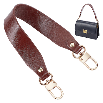 Cowhide Wide Bag Handles, with Zinc Alloy Swivel Clasp, for Handbag Replacement Accessories, Coconut Brown, 370x30.5mm