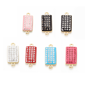 Alloy Links, with Polymer Clay Rhinestone, Rectangle, Light Gold, Mixed Color, 24.5x11x4mm, Hole: 2mm