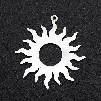201 Stainless Steel Solar Eclipse Pendants, Laser Cut, Sun, Stainless Steel Color, 32.5x30x1mm, Hole: 1.4mm