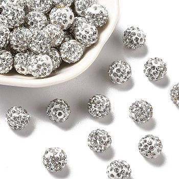 Pave Disco Ball Beads, Polymer Clay Rhinestone Beads, Round, Crystal, PP13(1.9~2mm), 6 Rows Rhinestone, 10mm, Hole: 1.5mm