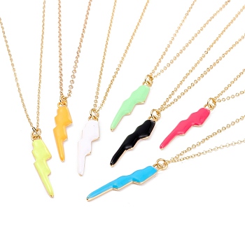 Brass Enamel Pendant Necklaces, Real 18K Gold Plated, Long-Lasting Plated, Lightning Bolt, Mixed Color, 16.7 inch(42.5cm)