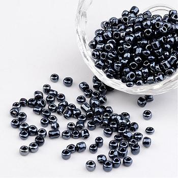 6/0 Electroplated Iris Round Glass Seed Beads, Black, 4mm, Hole: 1mm, about 495pcs/50g
