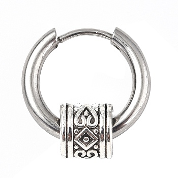 304 Stainless Steel Hoop Earrings, Zinc Alloy Tube Earring for Women, Antique Silver & Stainless Steel Color, 17mm, Pin: 1mm