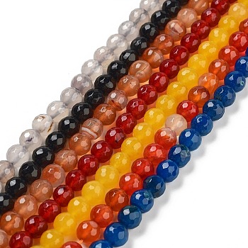 Natural Agate Beads Strands, Faceted, Dyed, Round, Mixed Color, 8mm, Hole: 1mm, about 48pcs/strand, 15 inch