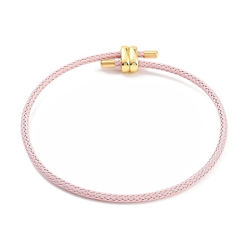 Braided Steel Wire Bracelets Making, with Golden Tone Brass Beads, Misty Rose, Inner Diameter: 3-1/8 inch(8cm)