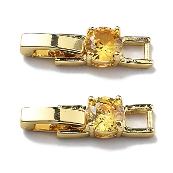 Rack Plating Brass Micro Pave Cubic Zirconia Fold Over Clasps, Long-Lasting Plated, Lead Free & Cadmium Free, Real 18K Gold Plated, 21.5x5.5x4mm, Hole: 3.5x3mm