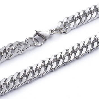 Men's 304 Stainless Steel Diamond Cut Cuban Link Chain Necklaces, with Lobster Claw Clasps, Stainless Steel Color, 24.21 inch(61.5cm)