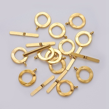 Tibetan Style Alloy Toggle Clasps, Ring, Antique Golden, Lead Free, Cadmium Free and Nickel Free, Size: Ring: 17mm wide, 21mm long, Bar: 29mm long, hole: 2mm