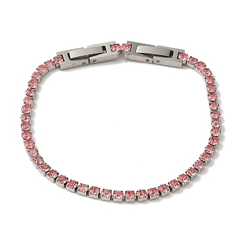 304 Stainless Steel Rhinestone Cup Chain Bracelets, Light Rose, 7-5/8x1/8 inch(19.3x0.3cm)