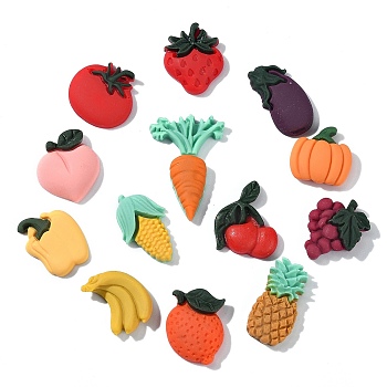 Vegetables and Fruits Theme Resin Cabochons, Imitation Food, Mixed Color, 18~30.5x12~22x4~6, 65pcs/set