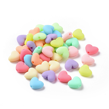Rubberized Style Acrylic Beads, Heart, Mixed Color, 11x13.5x5.5mm, Hole: 2mm, 925pcs/500g