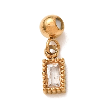 304 Stainless Steel Pave Clear Cubic Zirconia Charms, with Silicone inside, Rectangle with Beaded Edge Charms, Golden, 14mm, Hole: 0.6mm, pendant: 8x4x2mm