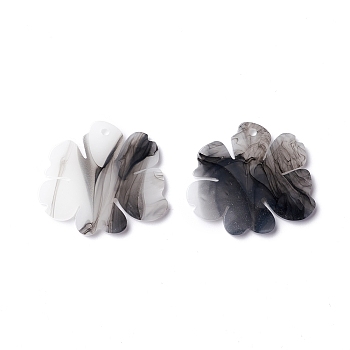 Opaque Acrylic Pendants, Flower, Black, 25x28x2mm, Hole: 2mm
