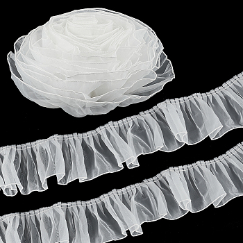 Polyester Pleated Lace Ribbon, Wave Edge Lace Trim, Clothes Accessories, White, 4 inch(100mm)