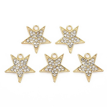 Alloy Pendants, with Crystal Rhinestone, Cadmium Free & Nickel Free & Lead Free, Star, Light Gold, 22x22x2.5mm, Hole: 2mm