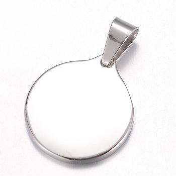 304 Stainless Steel Pendants, Blank Stamping Tag, Flat Round, Stainless Steel Color, 26x23x2.5mm, Hole: 9x5mm