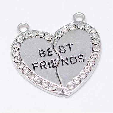 Platinum Heart Alloy+Rhinestone Pendants