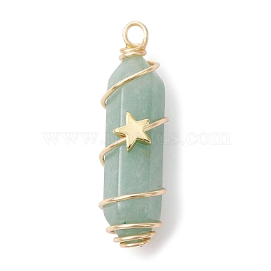 3Pcs 3 Styles Natural Green Aventurine Copper Wire Wrapped Pointed Pendants(PALLOY-JF02460-04)-2